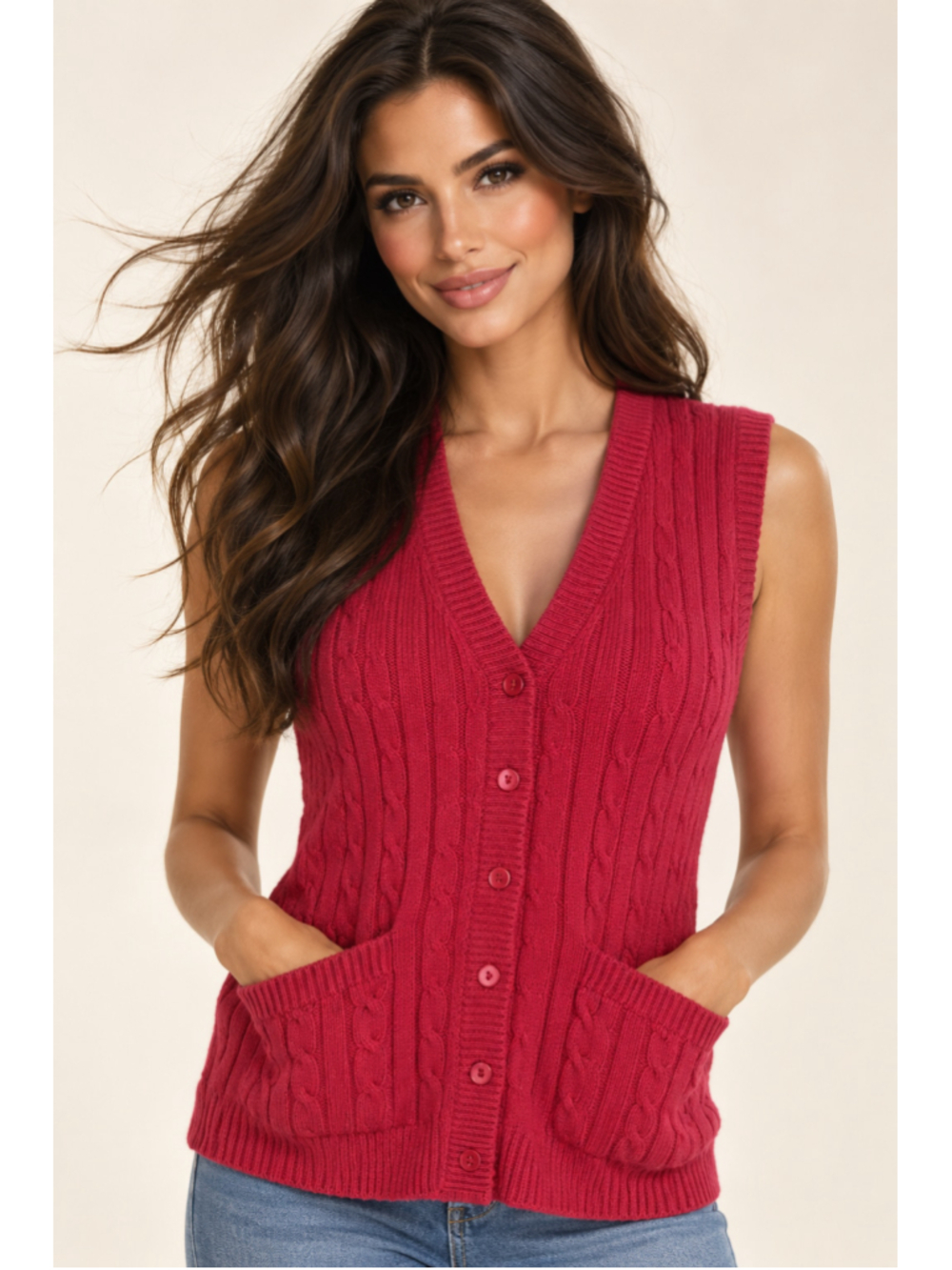 Vintage Cable Knit Sweater Vest Button Front Preppy Old Money Teacher Christmas